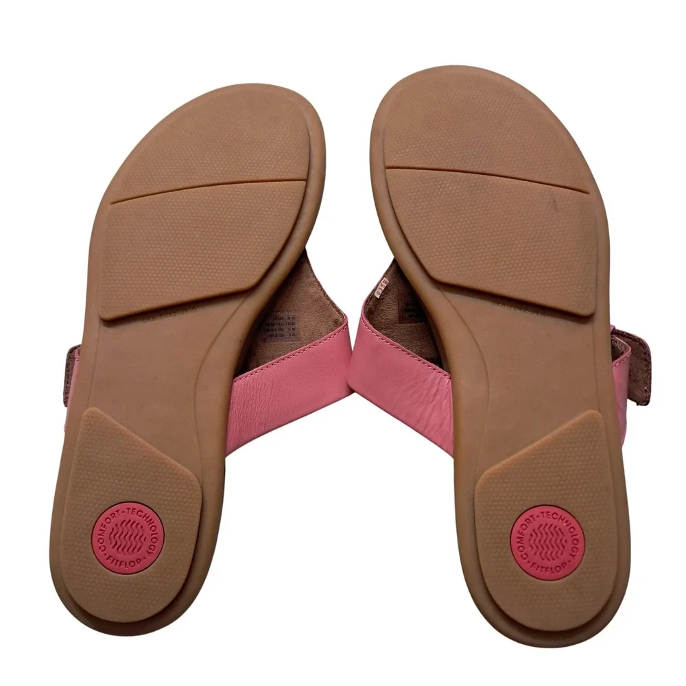 FitFlop Sandals Womens 10 Pink Gracie Buckle Leather Thong Summer Flats‎